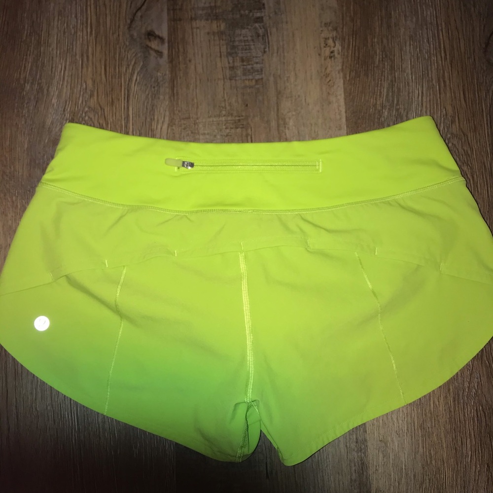 Lime green lululemon 2.5” speed up shorts